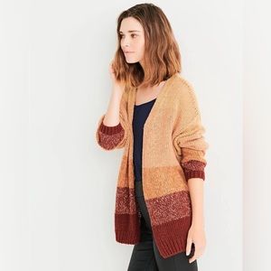 Lucky Brand Ombre Dye Oversize Open Cardigan In Rust Multi Stripe Size: Small